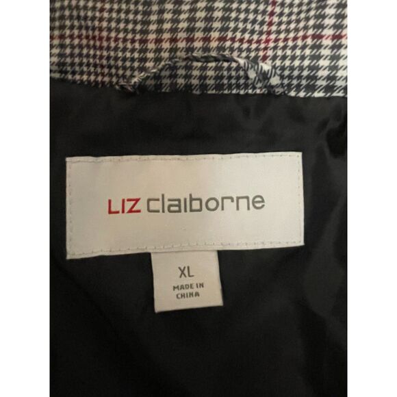 Liz Claiborne Quilted Houndstooth Coat Black Red XL Diamond Jacket - Picture 10 of 14
